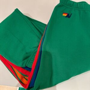 NWT Aviator Nation green sweatpants 5-stripes size small